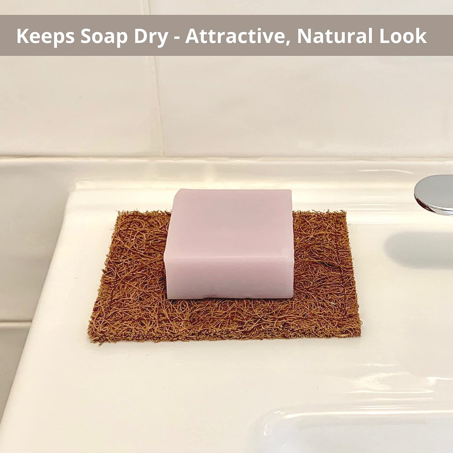 Marasol Soap Saver and Scrub Pad (2) | Coconut Fiber - Compostable | Plastic Free - Zero Waste | Bar Soap Holder | Tough Non-Scratch Scour Pad |