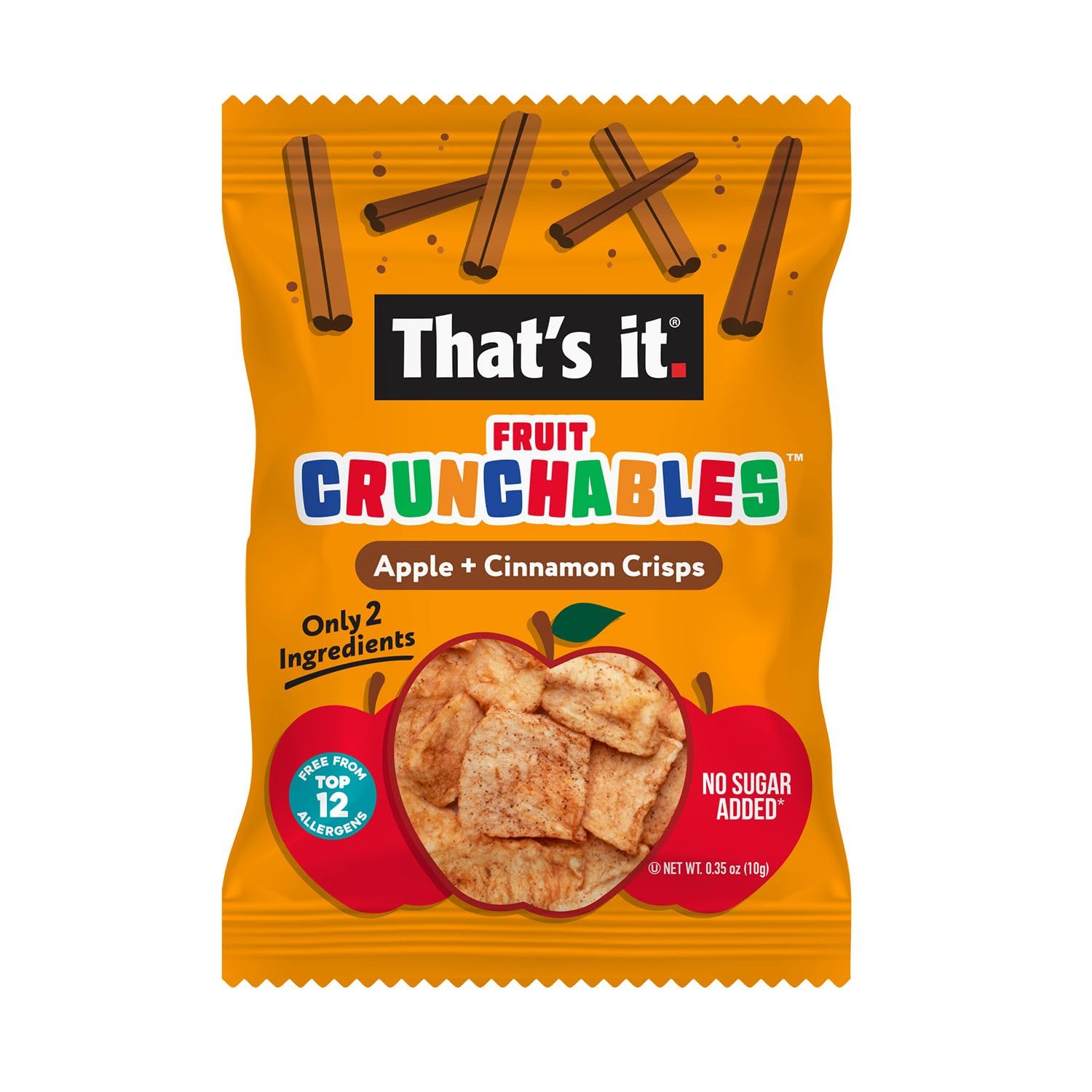 That’s it. Fruit Crunchables Apple + Cinnamon Crisps, 15-Pack - 100% Plant-Based Fruit Snacks for Kids, Non-GMO, Gluten-Free, No Added Sugar