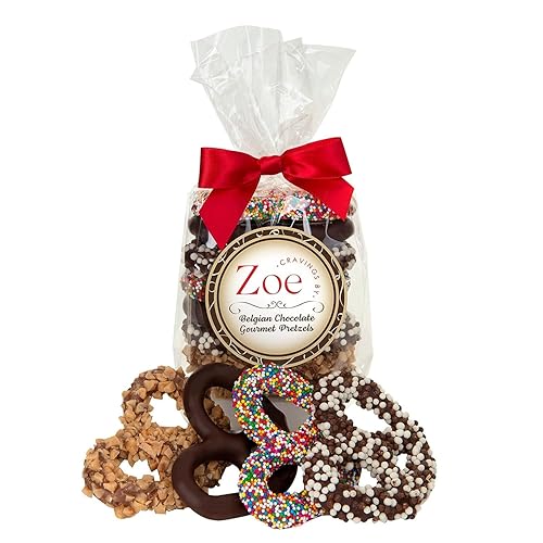 CRAVINGS BY ZOE Valentines Day and Birthday Chocolate Covered Pretzels Gift Bag 8 oz | Gourmet Kosher Milk & Dark Belgian Chocolate Candy Food Gift