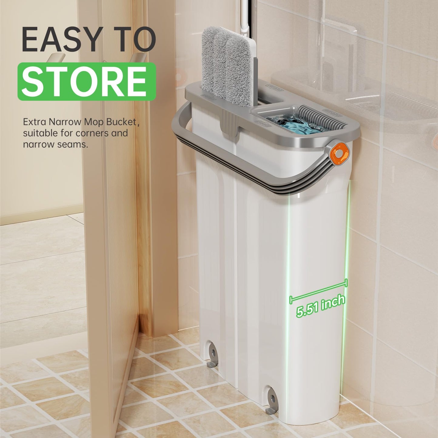 Mop and Bucket Set with Wringer Flat Mop Bucket System for Home Floor Cleaning,6 Reusable Microfiber Pads,Extended Stainless Steel Handle,Ideal