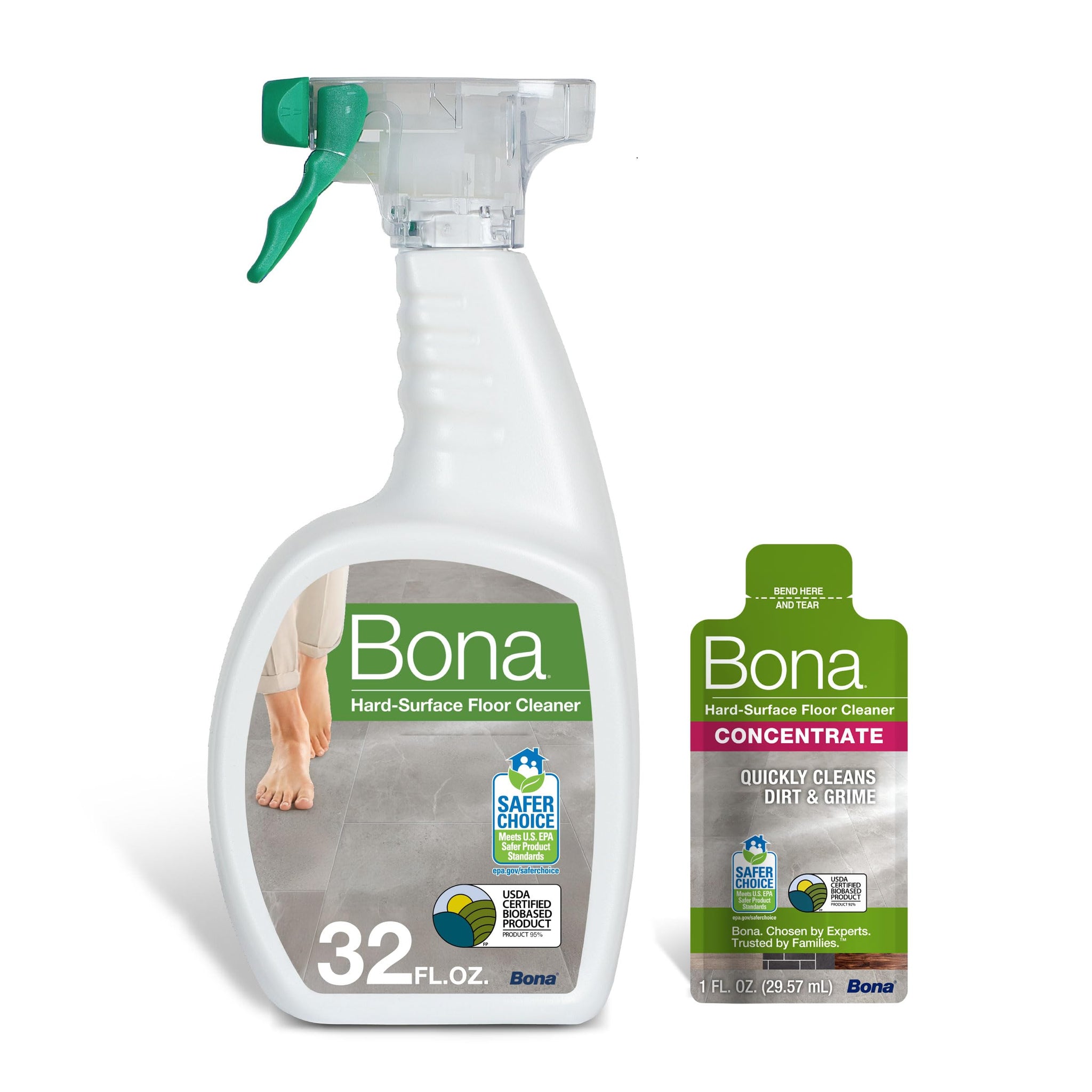 Bona® Multi-Surface Floor Cleaner Spray - 32 fl oz - Unscented - Includes Filled Bottle + Concentrate Refill for Multi-Surface Floor Cleaning