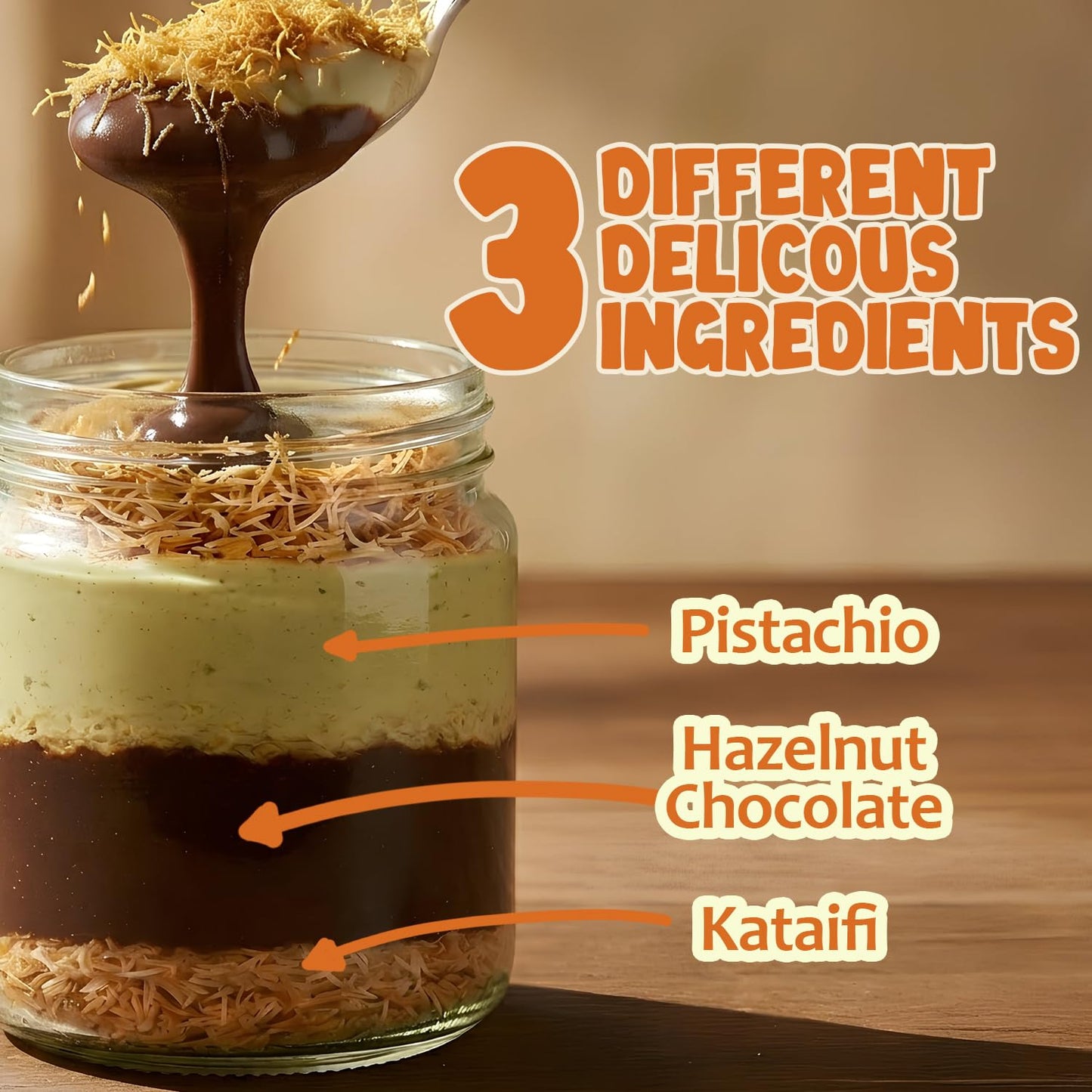 Ceres Gourmet Dubai Chocolate Crunchy Spread with Roasted Hazelnut Pieces, Spoonful Chocolate Snack with Crispy Kataifi and Smooth Pistachio Cream