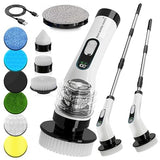 Electric Spin Scrubber for Cleaning, Cordless Power Scrubber with Long Handle, 10 Replaceable Brush Heads, 2-Speed, IPX7 Waterproof for Bathroom