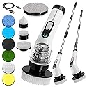 Electric Spin Scrubber for Cleaning, Cordless Power Scrubber with Long Handle, 10 Replaceable Brush Heads, 2-Speed, IPX7 Waterproof for Bathroom