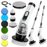Electric Spin Scrubber for Cleaning, Cordless Power Scrubber with Long Handle, 10 Replaceable Brush Heads, 2-Speed, IPX7 Waterproof for Bathroom
