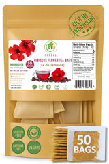 Hibiscus(Jamaica) Premium Flowers Tea Bags - 50 Count (2 g Each) - 100% Natural - Vacuum-Sealed for Freshness - Non-GMO, Sugar-Free, Gluten-Free