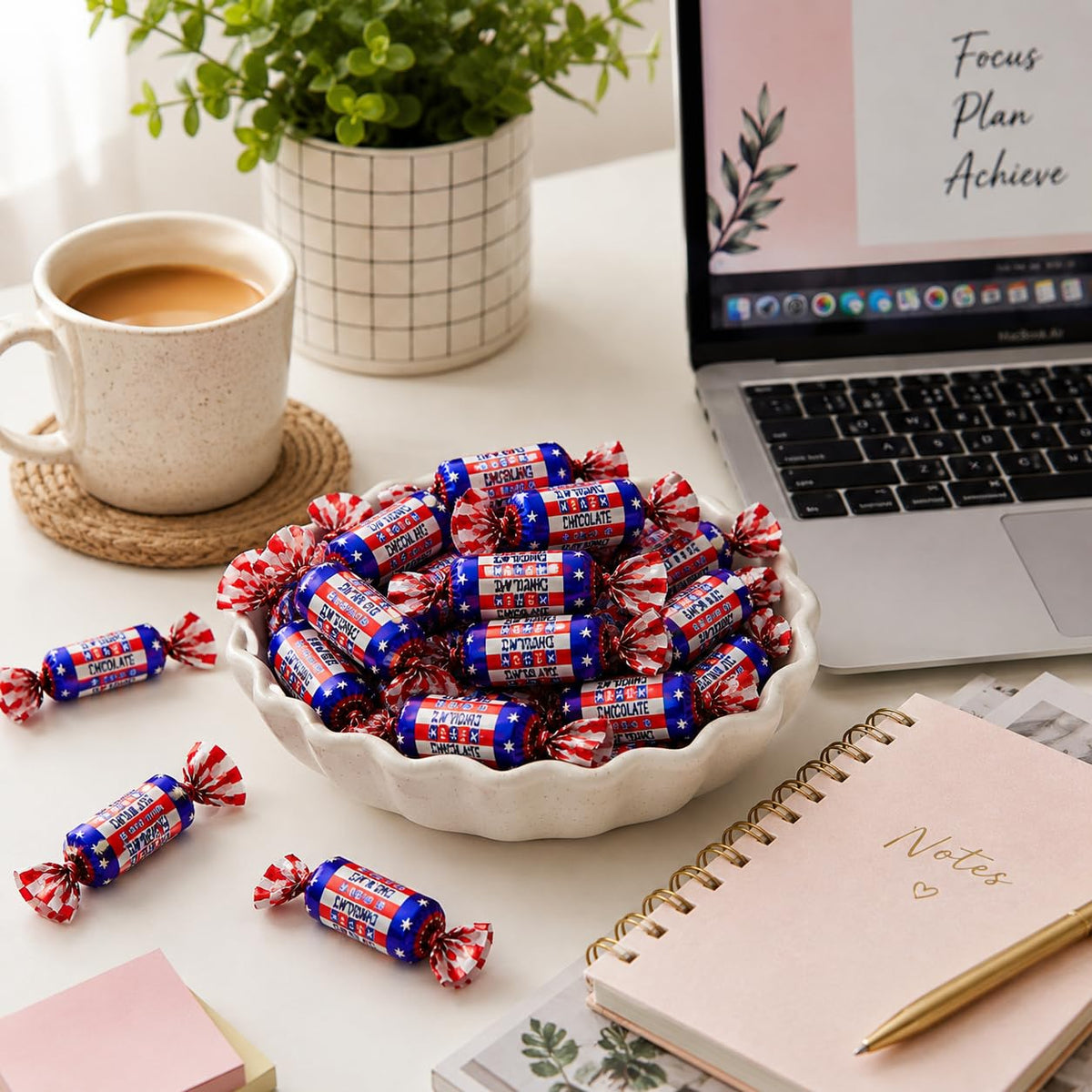 Chocolate Caramel Candy Patriotic Wrapped Chewy Party Treats Individually Wrapped Candy for Candy Bowls Holiday Parties BBQ Favors Sweet Chocolate