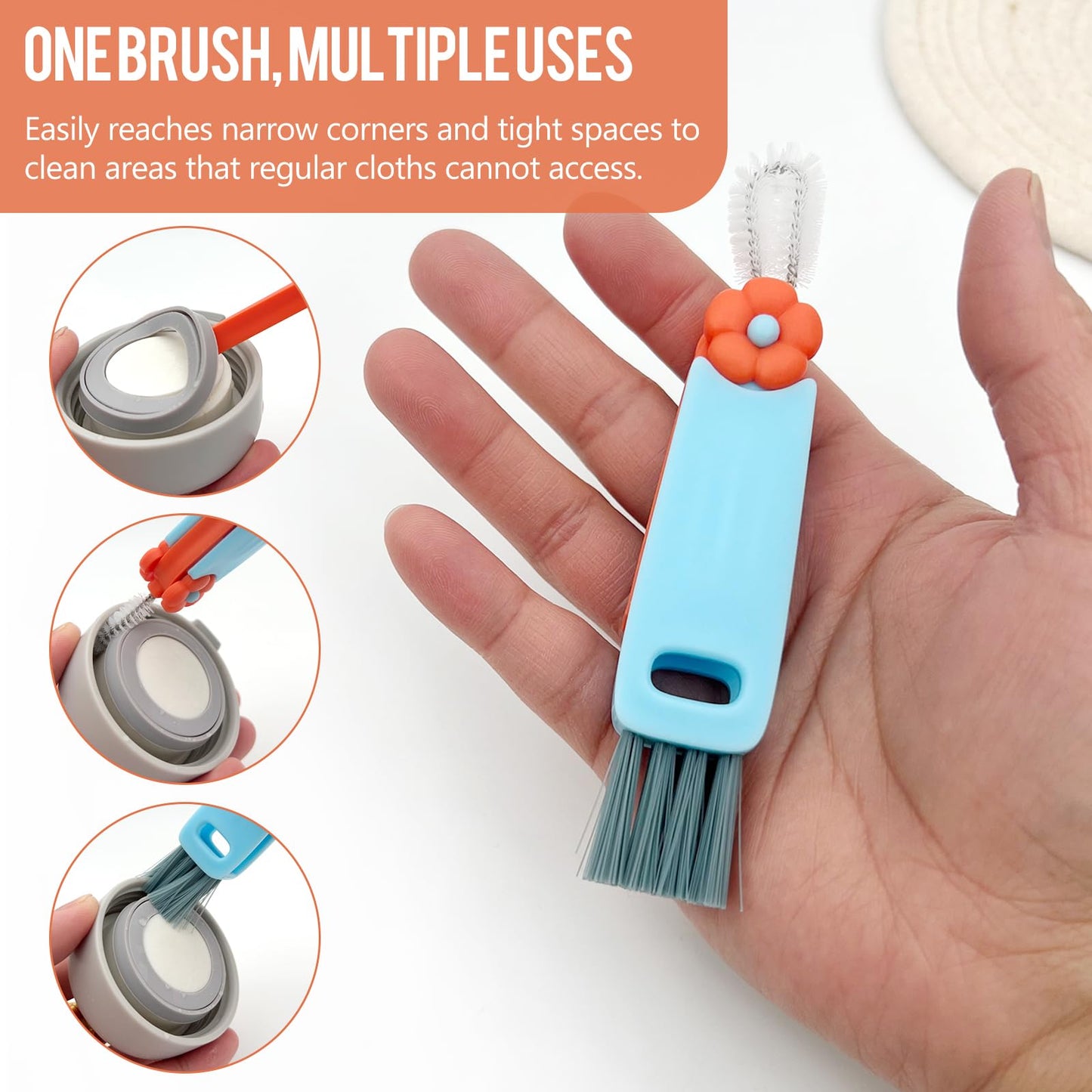 Gmlawsc 5 pc 3-in-1 Cup Lid Crevice Cleaning Brush Kit, Multi-Purpose Bottle Cleaner with Rotating Head, Kitchen Gap Cleaning Tools (Blue+Red+Green)