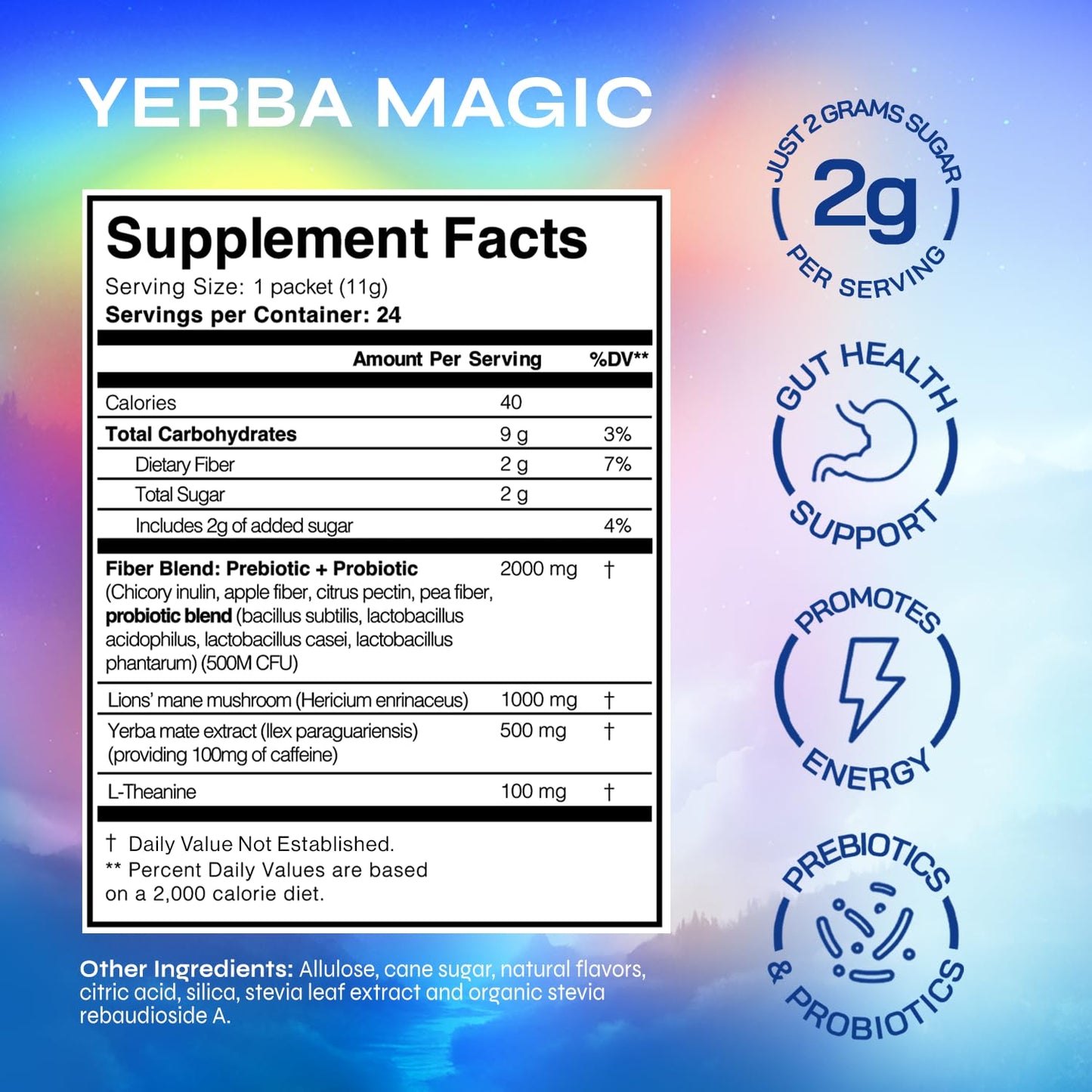 Yerba Magic Instant Yerba Mate Powder Packets - Clean Energy & Focus Drink Mix for Gut Health - Nootropic Blend with Lion’s Mane, L-Theanine