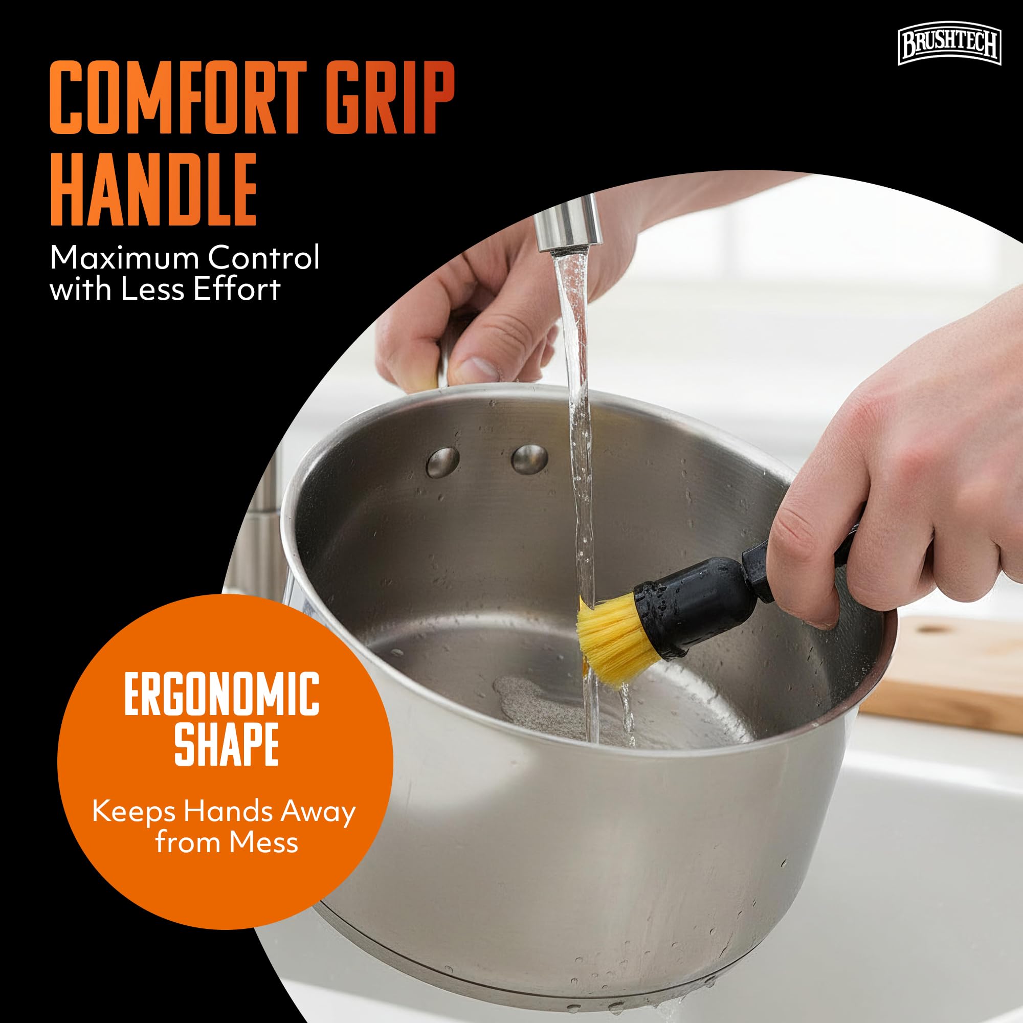 Brushtech Advanced Nonstick Pan Cleaning Brush - Scratch-Safe Heavy Duty Kitchen Scrubber for Cookware, Pots & Skillets, Designed for Residue & Grease