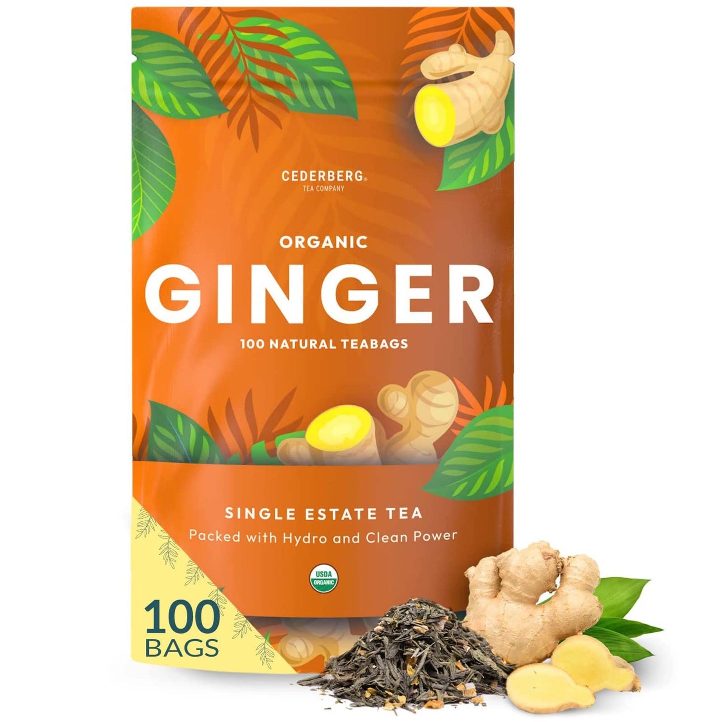 Cederberg Tea Company Organic Ginger Tea - 100 Tea Bags | Organic Herbal Tea From Single Origin | Eco-Friendly | Non-GMO Caffeine Free