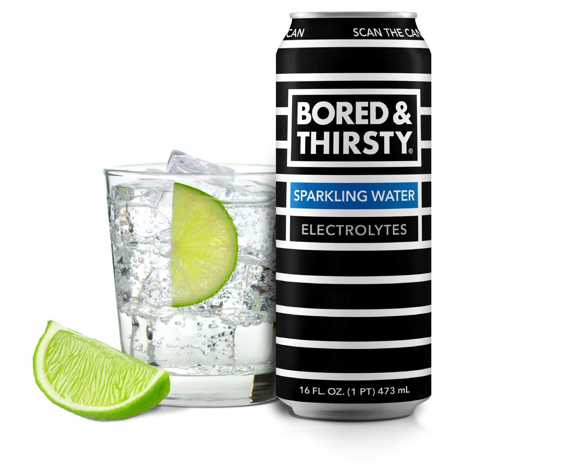 BORED & THIRSTY Sparkling Water with Electrolytes,16 FL OZ - 100% Recyclable Aluminum Cans 12 Pack, Crisp Bubbles with a Smooth Finish, A Great Mixer