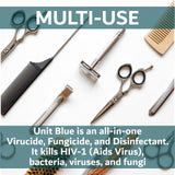 Unit Blue Germicidal Barber Disinfectant Liquid Cleaner Concentrate for Barbers - Anti-Rust Formula to Sterilize Scissors, Clips, Razors, Brush