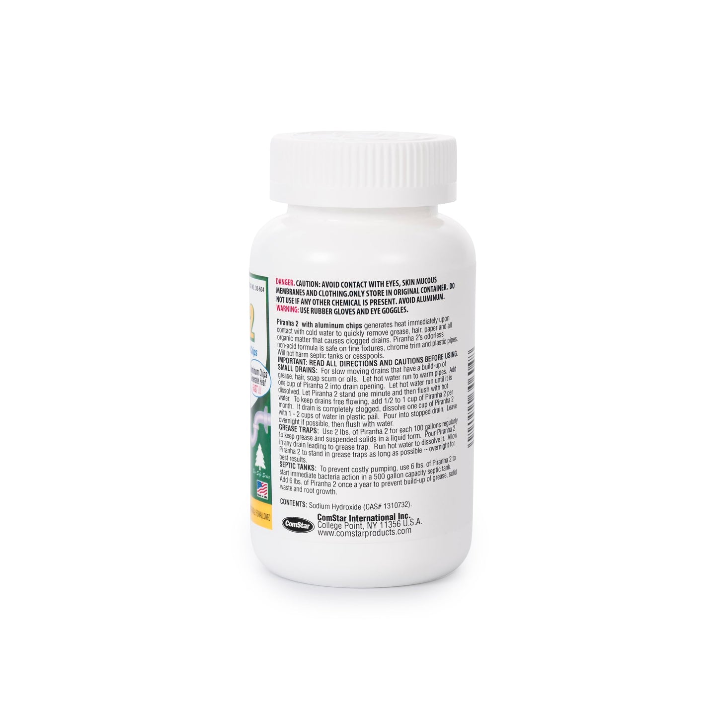 ComStar Piranha II,1 Pound, Industrial Drain Opener, Powerful Formula with Aluminum Chips for Extra Heat, Instantly Dissolves Grease & Hair, Safe