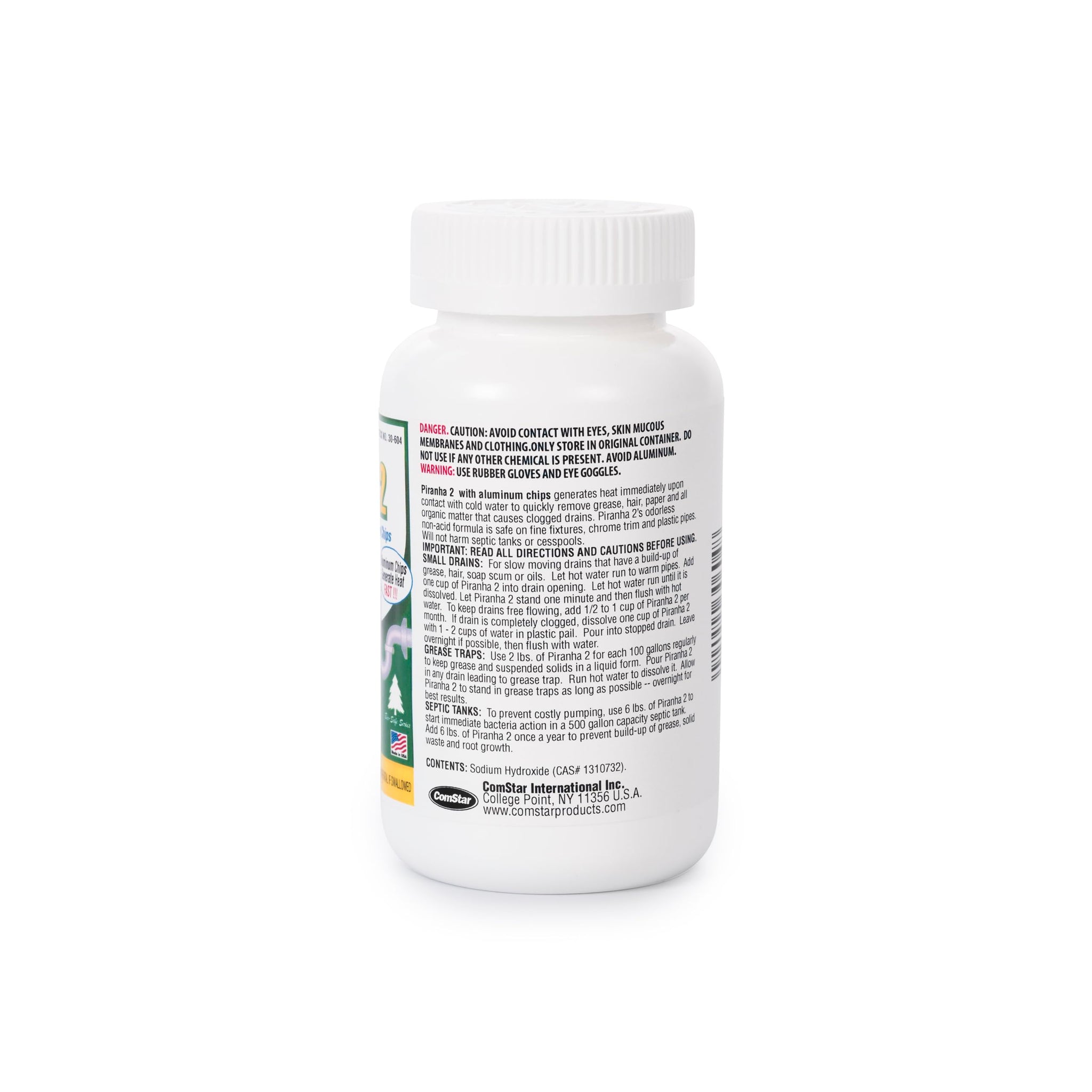ComStar Piranha II,1 Pound, Industrial Drain Opener, Powerful Formula with Aluminum Chips for Extra Heat, Instantly Dissolves Grease & Hair, Safe