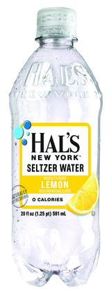 Hal's New York Seltzer Water, Lemon Sparkling Water, 20 Fl Oz Bottle (Pack of 6)