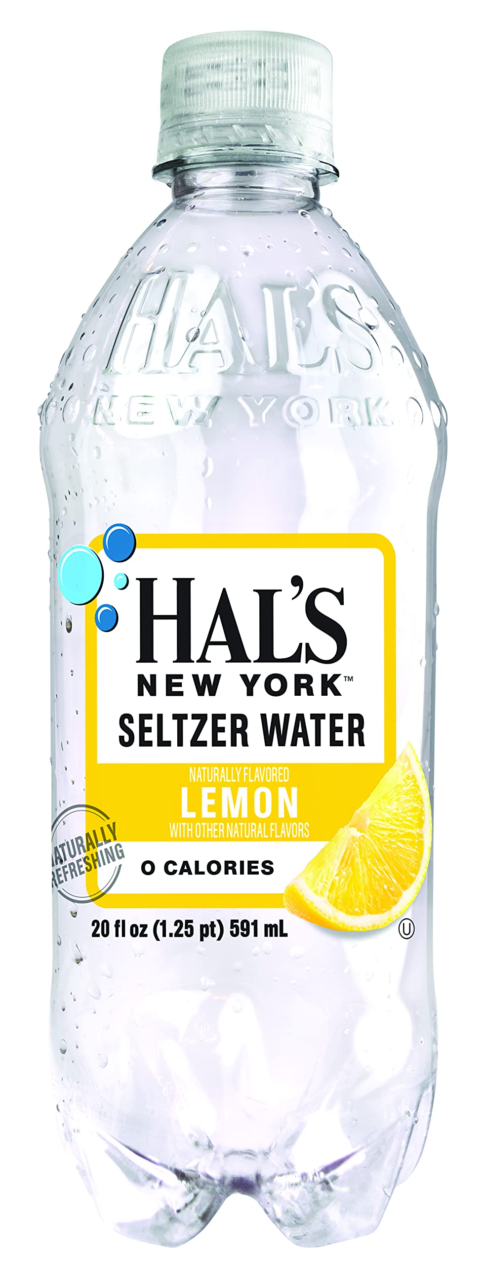 Hal's New York Seltzer Water, Lemon Sparkling Water, 20 Fl Oz Bottle (Pack of 6)