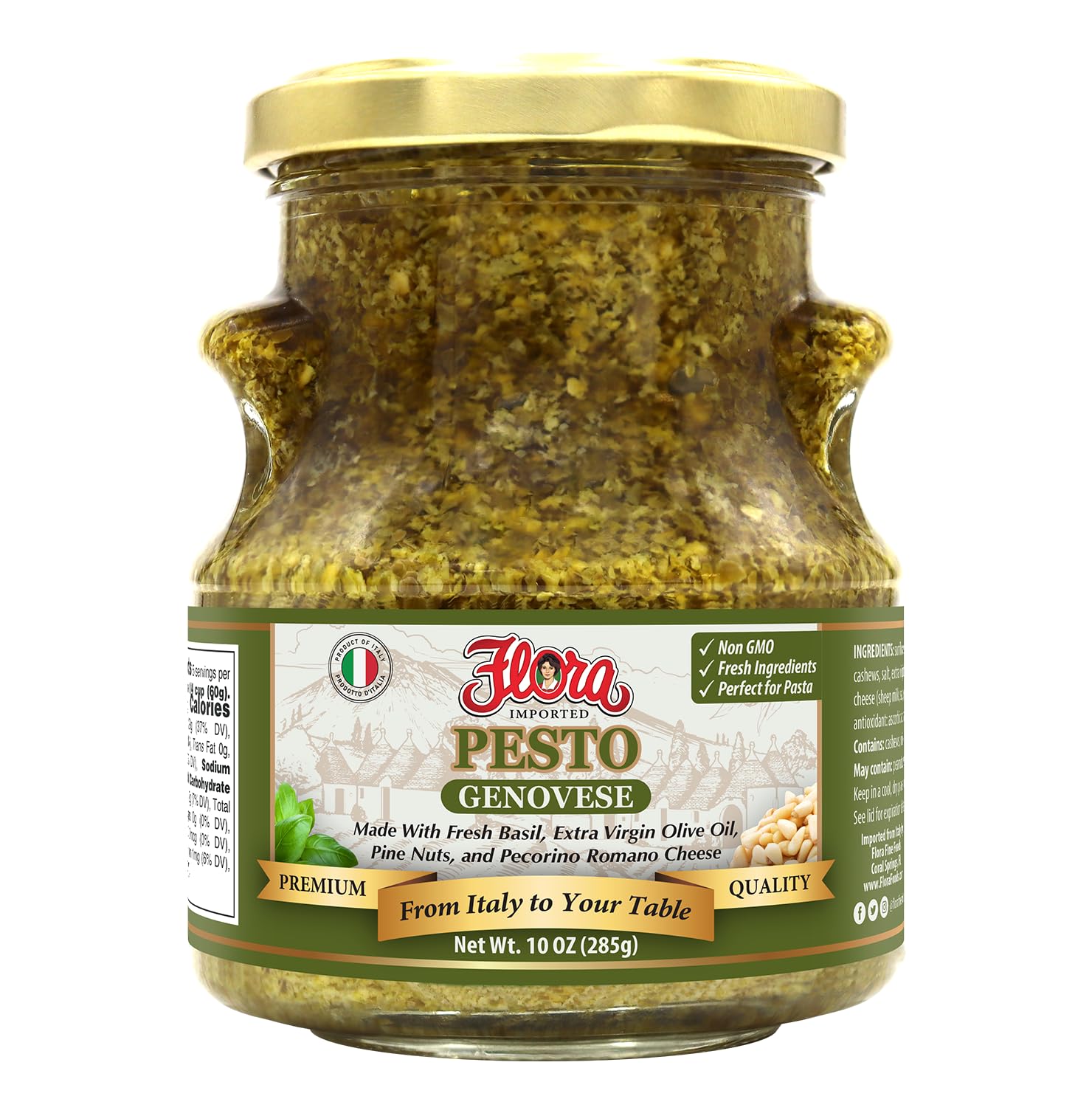 Flora Pesto Genovese - Traditional Italian Basil Sauce - Made in Italy - 6.7 oz