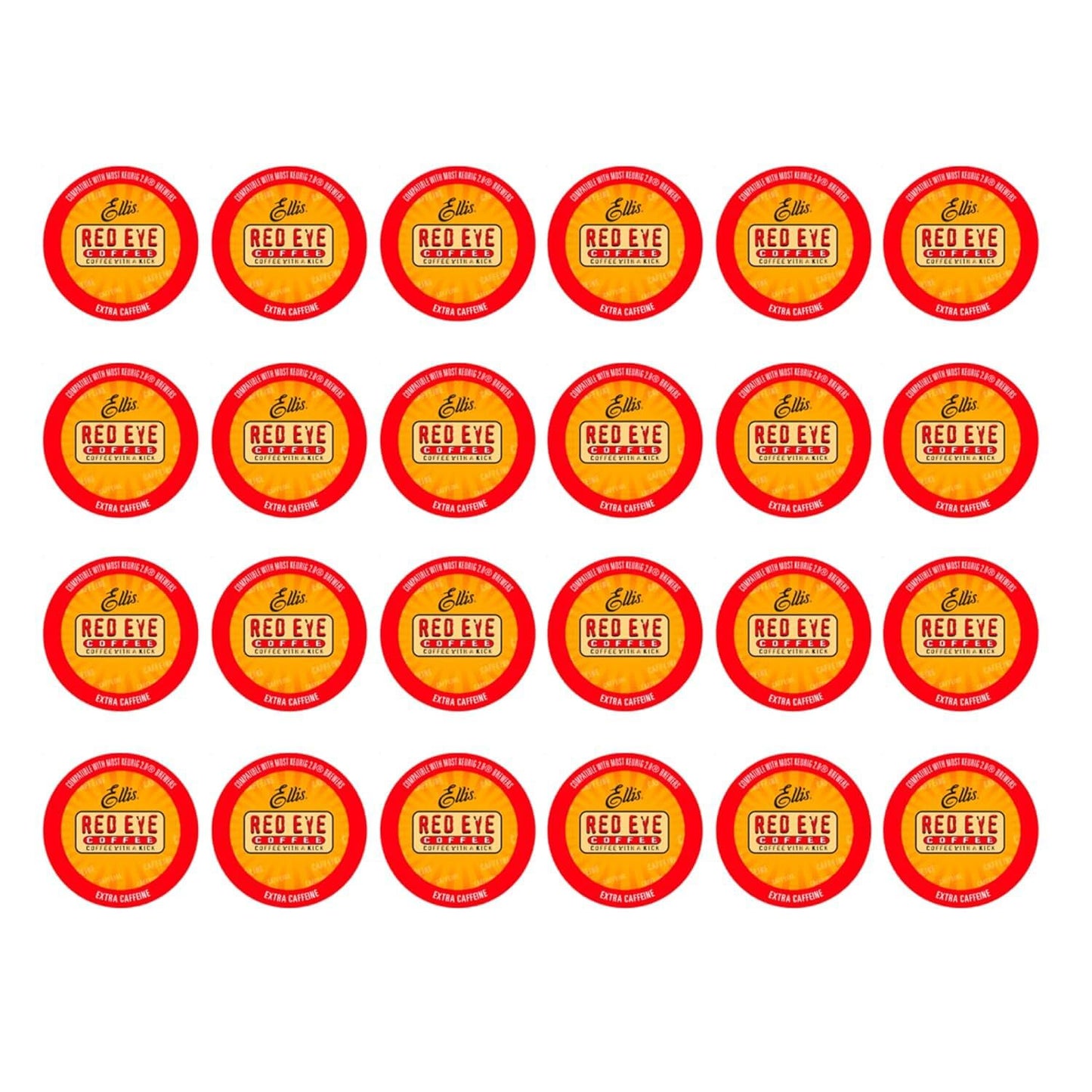 Ellis Coffee - Red Eye - Double Caffeinated Dark Roast - Single Serve Coffee Pods - For Use in Most K-cups and Keurig 2.0 Brewers - 24 Coffee Pods
