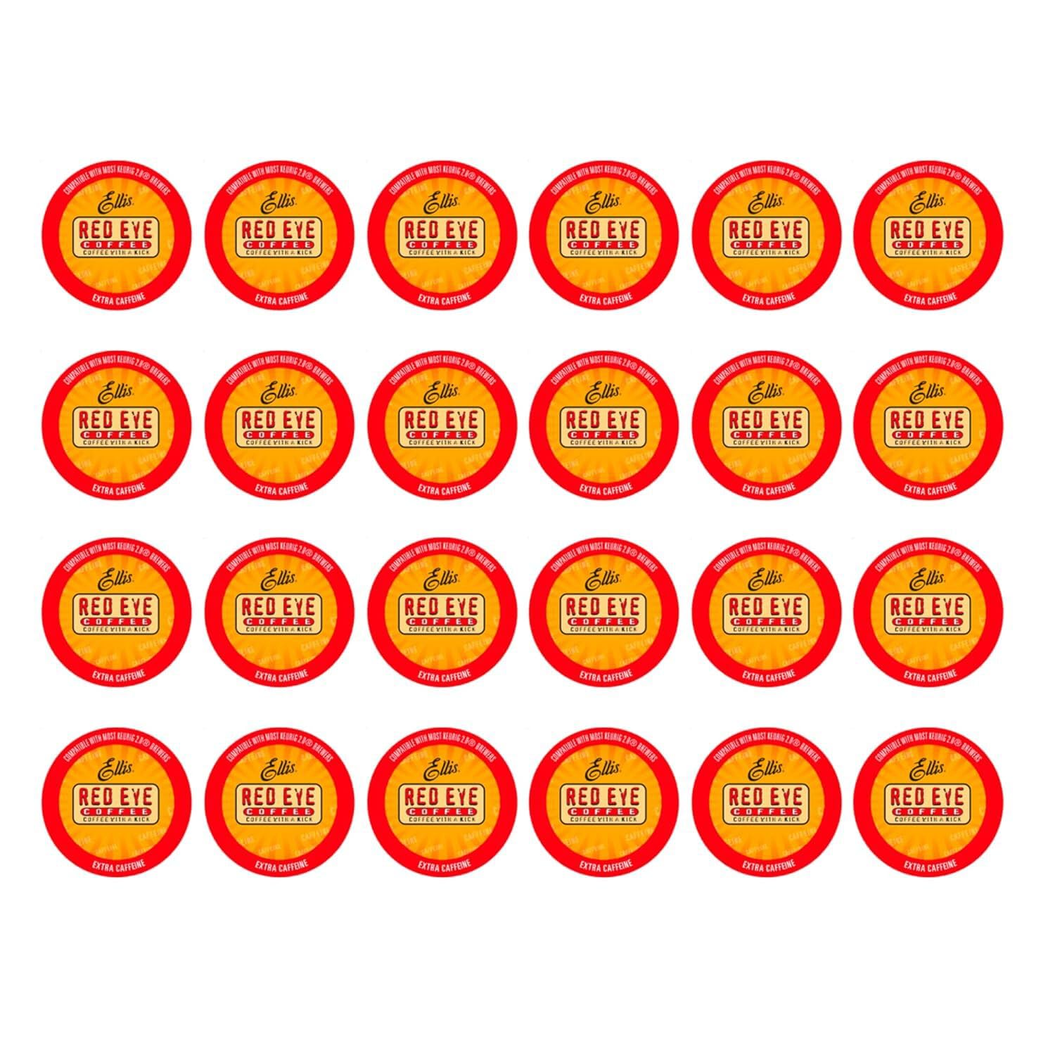 Ellis Coffee - Red Eye - Double Caffeinated Dark Roast - Single Serve Coffee Pods - For Use in Most K-cups and Keurig 2.0 Brewers - 24 Coffee Pods