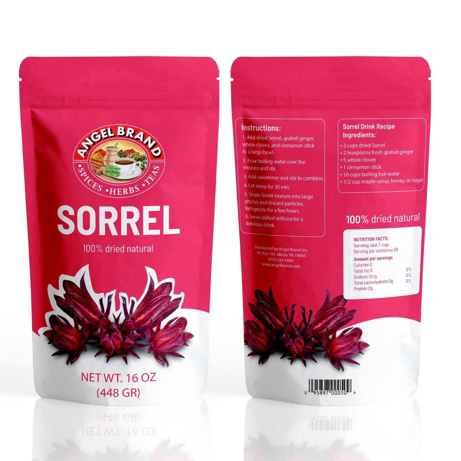 Angel Brand Sorrel leaves 1 Lbs Pouch - Discover Rich Flavor and Aroma of Healthful Delights with Hibiscus Flowers leaf, Crafting Flavorful