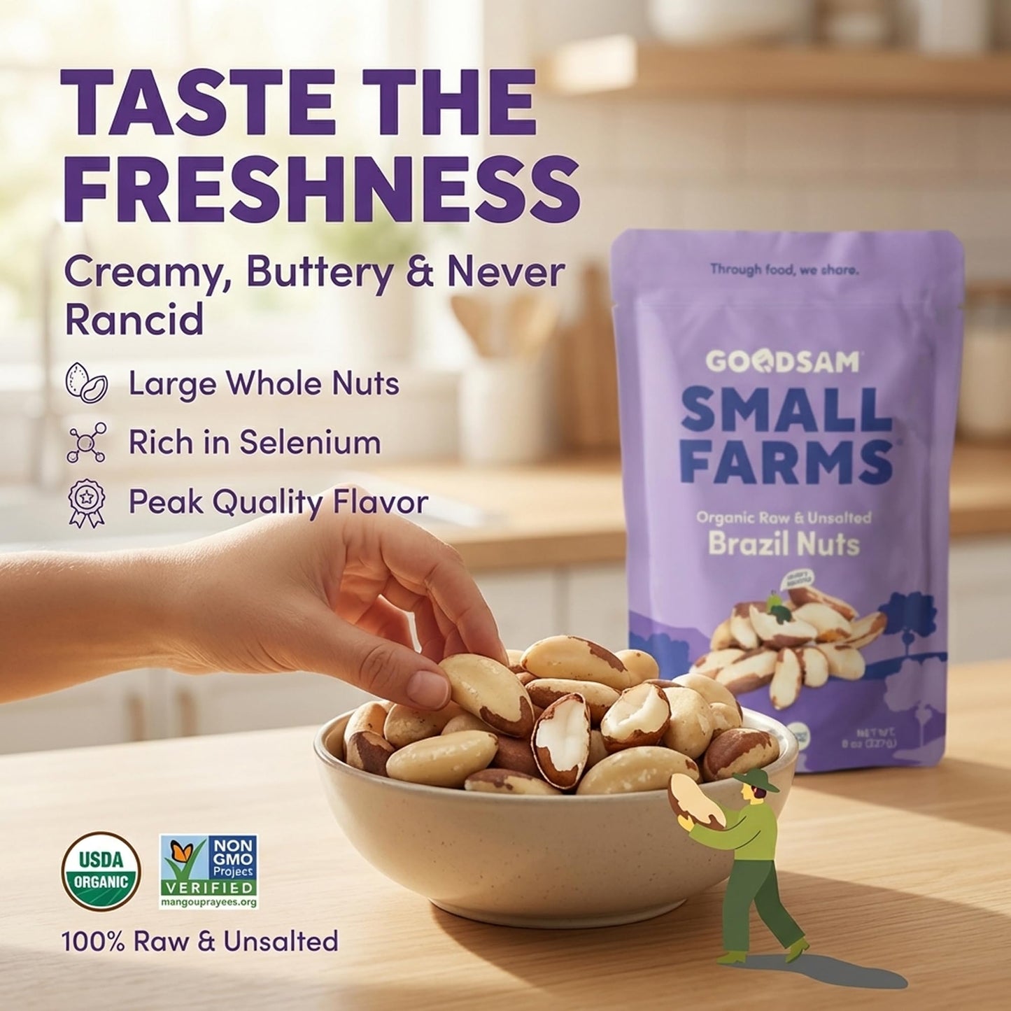 Goodsam, Nuts Brazil Raw And Unsalted Organic, 8 Ounce