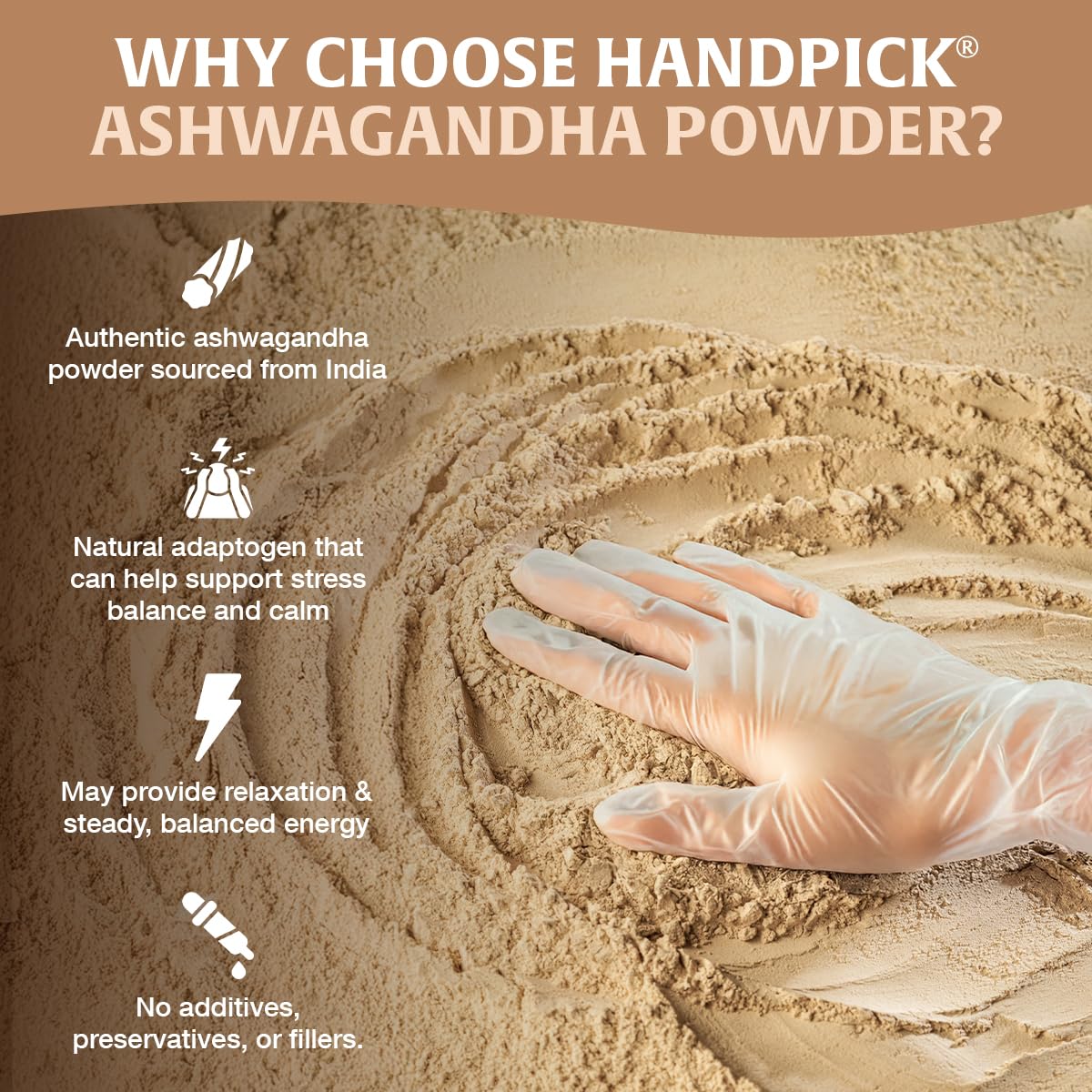 HANDPICK Ashwagandha Root Powder (397g/14oz) No Fillers, No Additives | Finest Grade A Root Powder - Withania Somnifera | Non-GMO & Raw from India