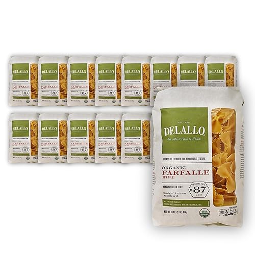DeLallo Organic Farfalle Pasta, Made with Only 100% Semolina Durum Wheat Flour, Bronze Cut, Made in Italy, Kosher, Vegan, Non-GMO, Bow-Tie Pasta