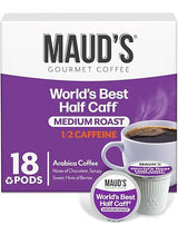 Maud's Half Caff Coffee Pods, 18 ct, Medium Roast Coffee in Single Serve Pods - 100% Arabica Coffee, Compatible with Keurig K Cups Maker