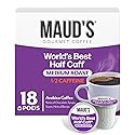 Maud's Half Caff Coffee Pods, 18 ct, Medium Roast Coffee in Single Serve Pods - 100% Arabica Coffee, Compatible with Keurig K Cups Maker