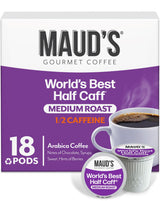Maud's Half Caff Coffee Pods, 18 ct, Medium Roast Coffee in Single Serve Pods - 100% Arabica Coffee, Compatible with Keurig K Cups Maker