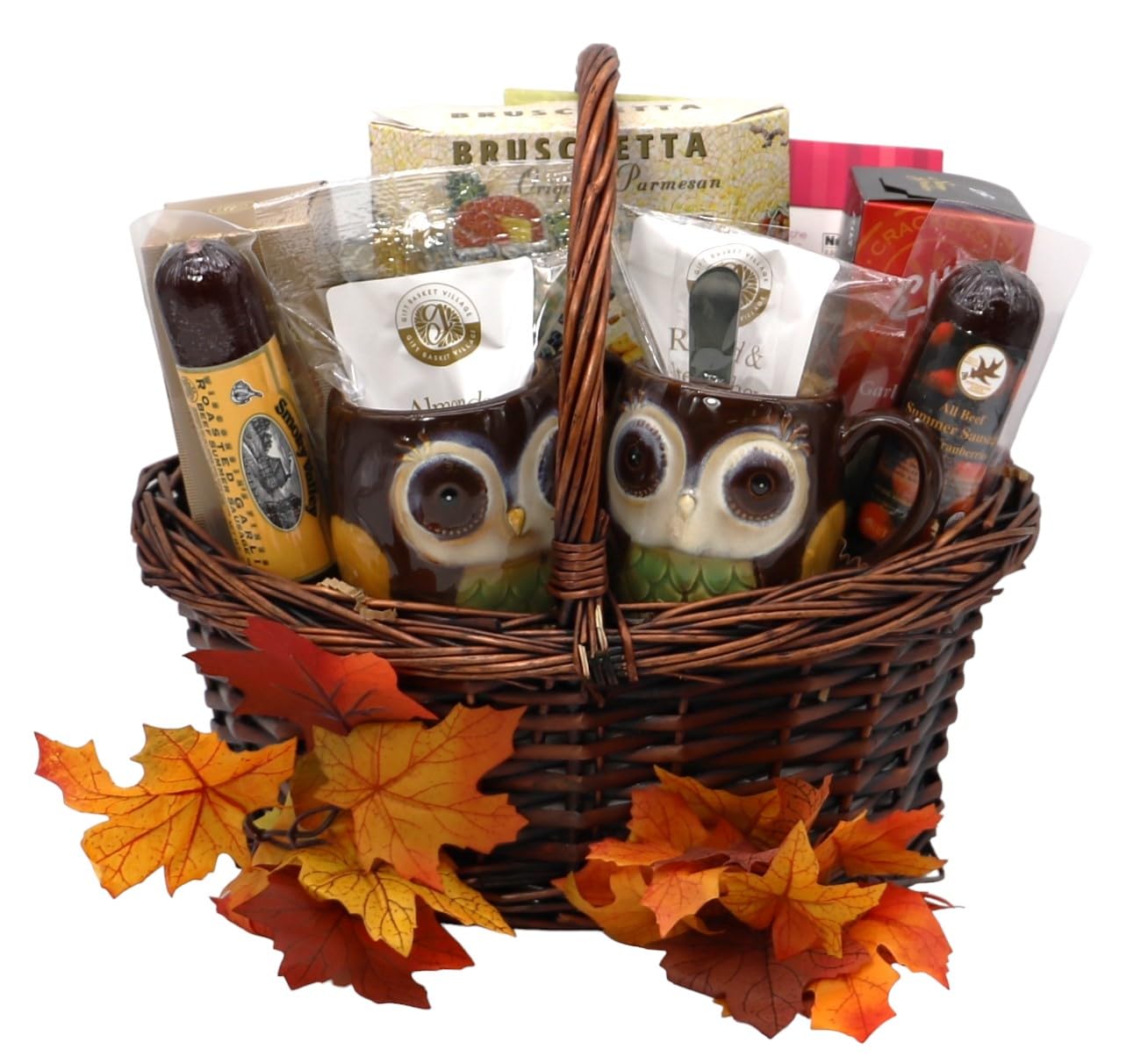 Gift Basket Village: Fall Harvest Delight - Mugs, Cookies, Crackers, Cheese, Nuts, Sausages & Coffee