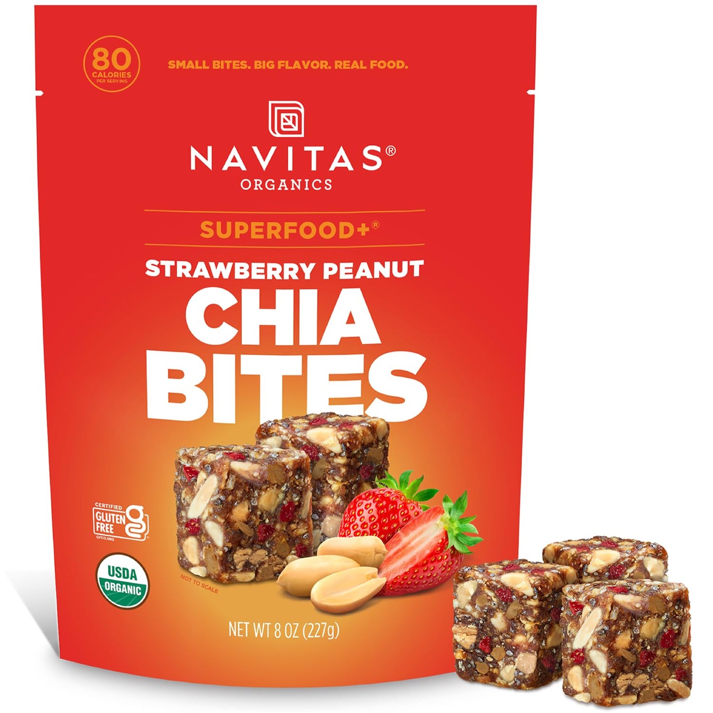 Navitas Organics Strawberry Peanut Chia Superfood+ BITES - Power Snacks - All Natural Plant Based - Clean Energy & Nutrition - USDA Organic, Non GMO