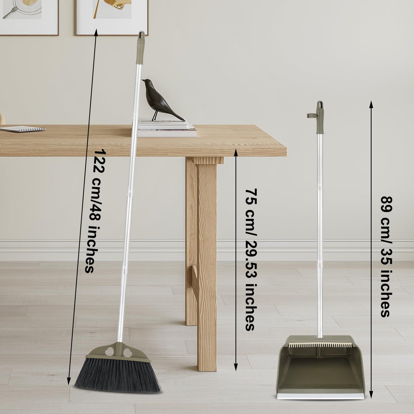Upgrade Broom with Dustpan Combo Set,48'' Long Handle Stiff Broom Bristles with Heavy Duty Dust Pan,Indoor Outdoor Easy Sweeping for Kitchen Lobby