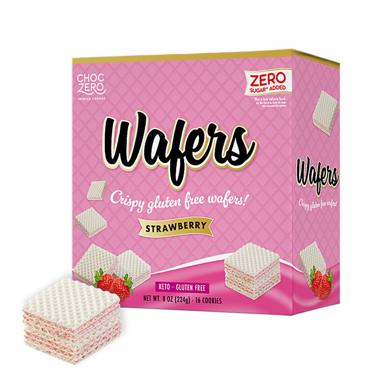 ChocZero Strawberry Wafer Cookies - Sugar Free, Keto Friendly, Low Carb Cookies with No Sugar Alcohols, Gluten Free & Individually Wrapped - 8 oz Box
