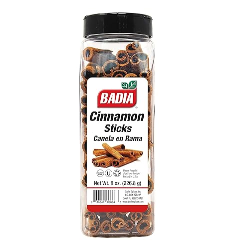 Badia Cinnamon Sticks 8 oz - Sweet and Warm Aromatic Whole Cinnamon Spice - Natural, Gluten Free, Kosher, and No MSG