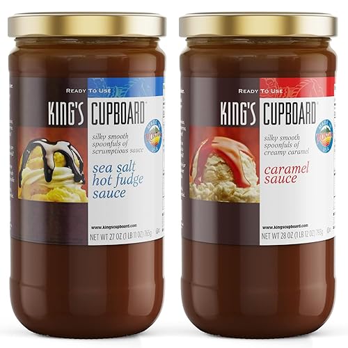 KING'S CUPBOARD Caramel Sauce and Sea Salt Hot Fudge Combo Pack - 2 jar Dessert Sauce and Ice Cream Topping, Chocolate and Caramel Syrup, Perfect