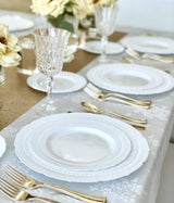 OCCASIONS 50 Fancy Disposable Plastic Plates for 25 Guests - Heavy Duty Wedding Party Dinnerware Set, 25x 11" Dinner +25x 8.25" Salad/Dessert, Looks