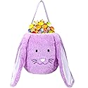 Plush Easter Bunny Basket, Monogrammed Bunny Easter Buckets with Long Plush Ear, Egg Hunting Easter Gift Bags Easter Tote Bags for Easter Decorations