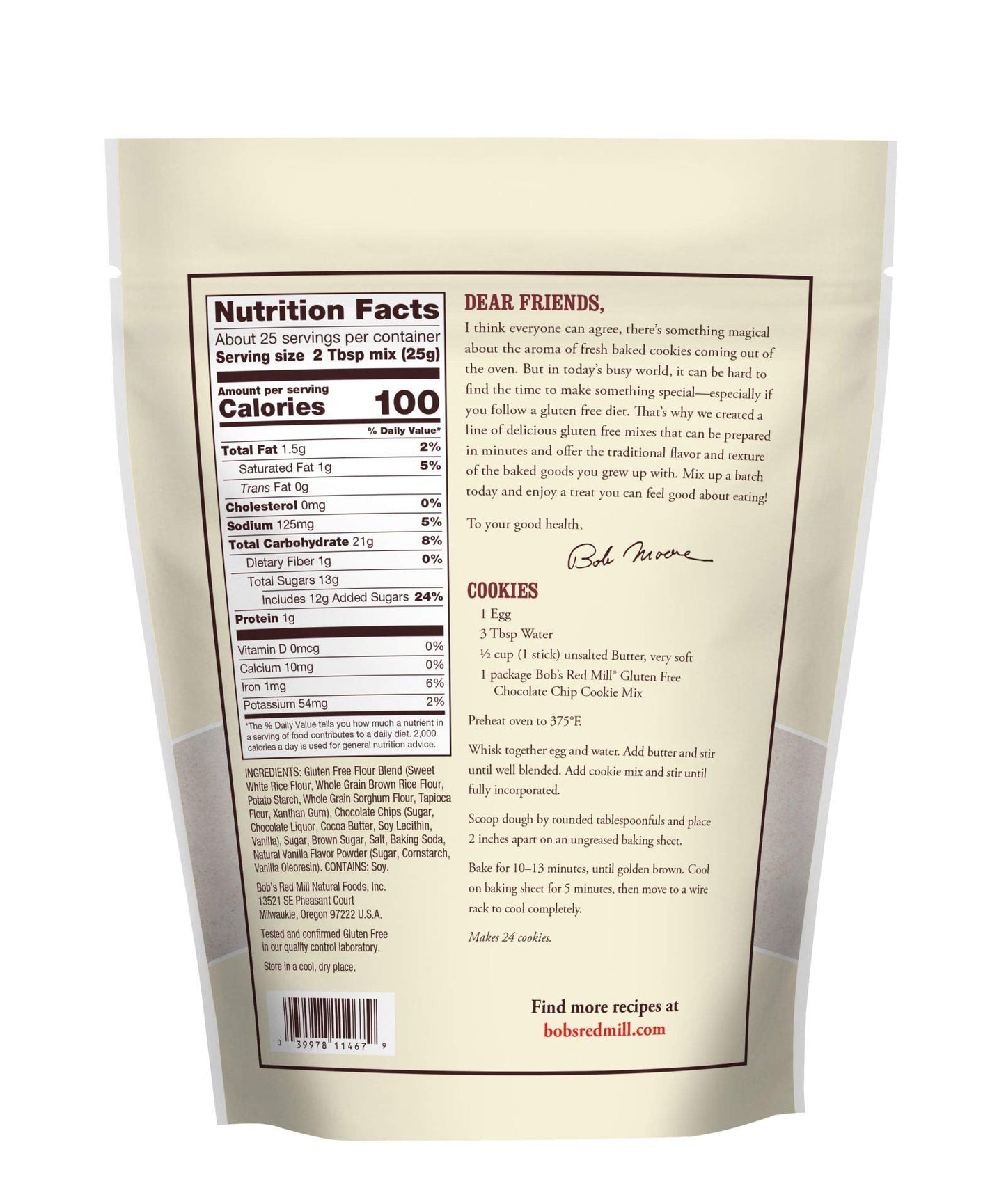 Bobs Red Mill, Mix Cookie Chocolate Chip Gluten free, 22 Ounce