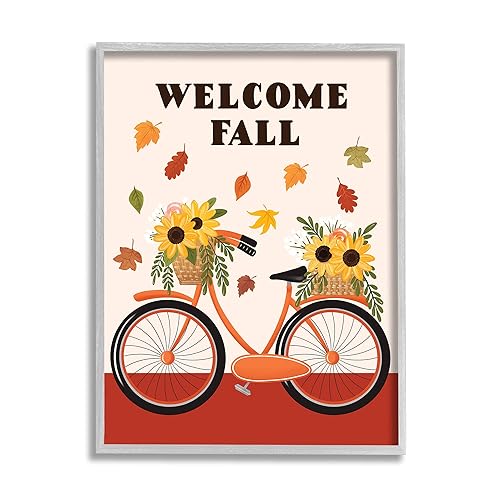 Stupell Industries Welcome Fall Saying Orange Harvest Bicycle Sunflower Basket