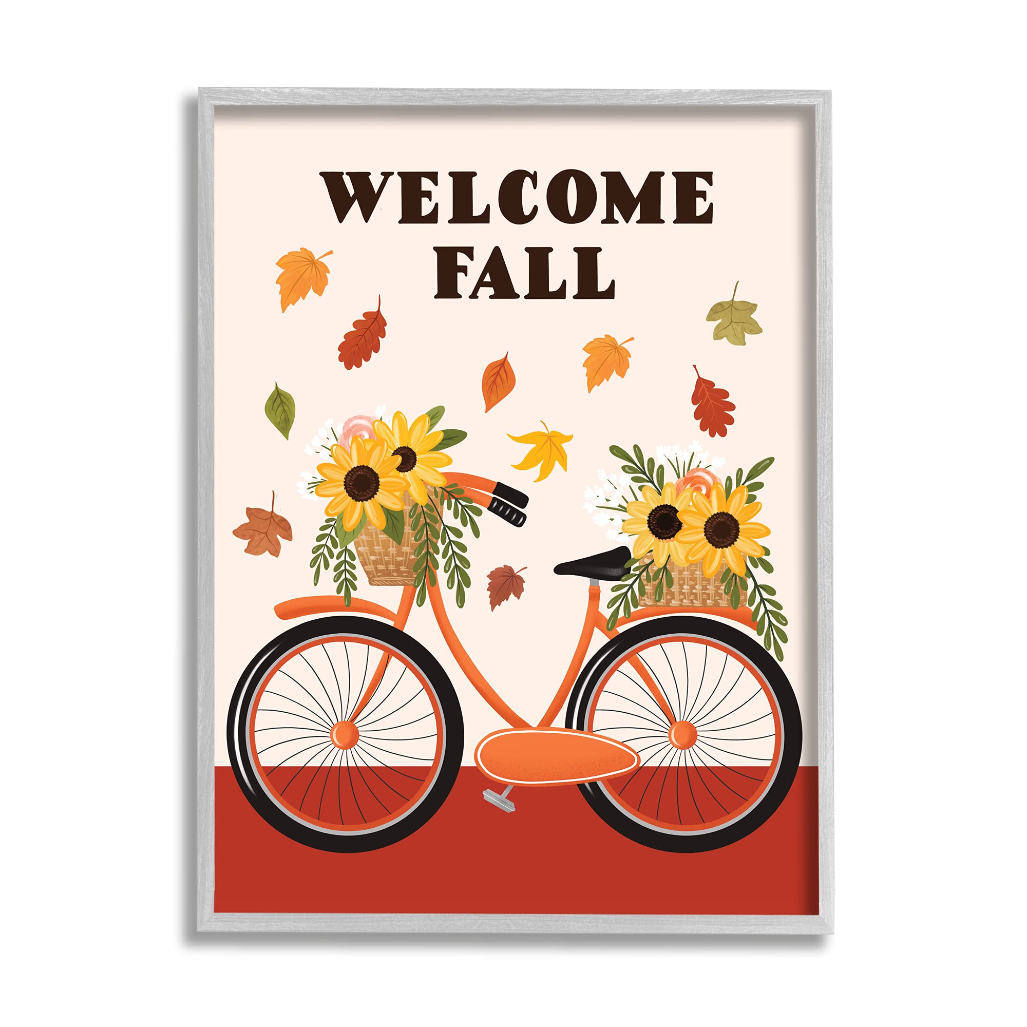 Stupell Industries Welcome Fall Saying Orange Harvest Bicycle Sunflower Basket
