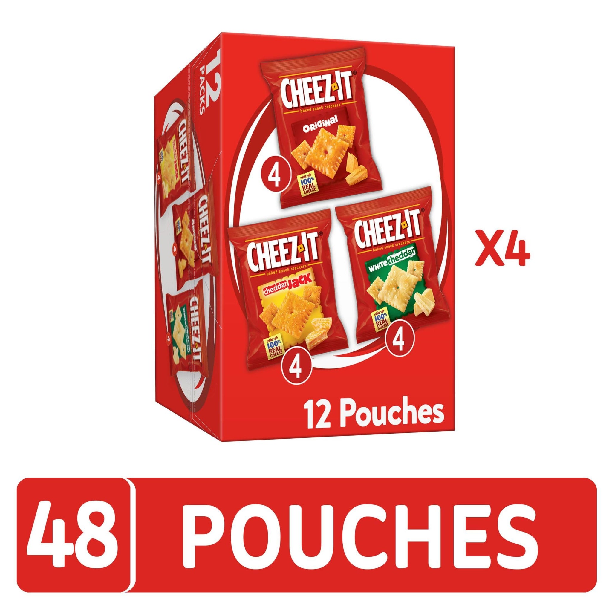 Cheez-It, Baked Snack Cheese Crackers, Variety Pack, Original, White Cheddar, Cheddar Jack, 12.1oz (4 Count)