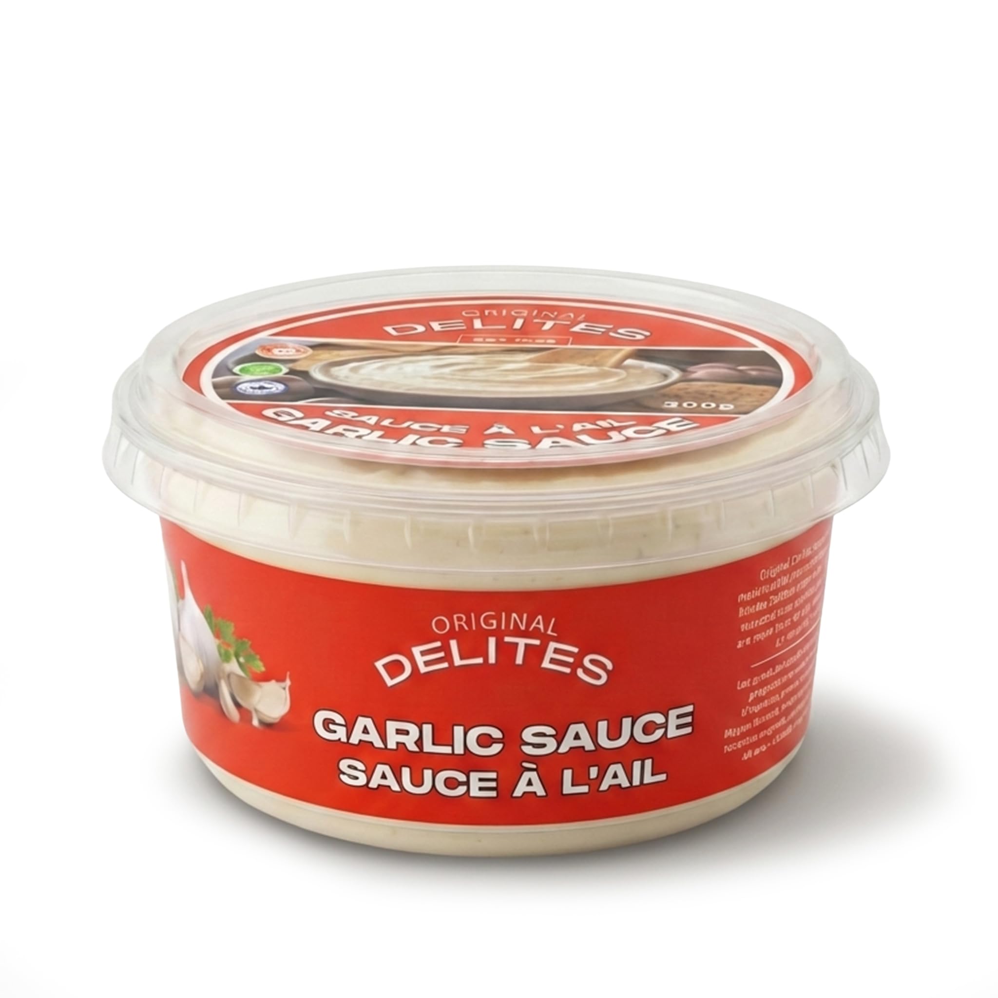 Original Delites Garlic Sauce - Regular (10.6 oz) - Creamy Mediterranean Toum, All-Natural Gluten-Free Spread and Dip for Shawarma, Grilling, Chicken