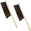 2 Pieces Woooden Dust Brush Hand Broom Bench Brush with Long Wood Handle Whisk Broom Soft Bristle Brush for Counter Bed Sofa Car Fireplace Clothes