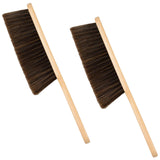 2 Pieces Woooden Dust Brush Hand Broom Bench Brush with Long Wood Handle Whisk Broom Soft Bristle Brush for Counter Bed Sofa Car Fireplace Clothes