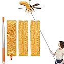 100" Reachable Microfiber Feather Duster, Duster with Extension Pole, 3 pcs Replacement Duster Head, Cleaning Tools for High Ceilings and Fans