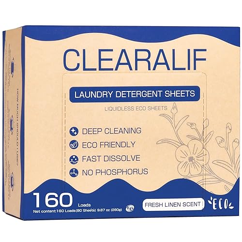 CLEARALIF Laundry Detergent Sheets Up to 160 Loads, Fresh Linen - Great For Travel,Apartments, Dorms,Laundry Detergent Strips Eco Friendly