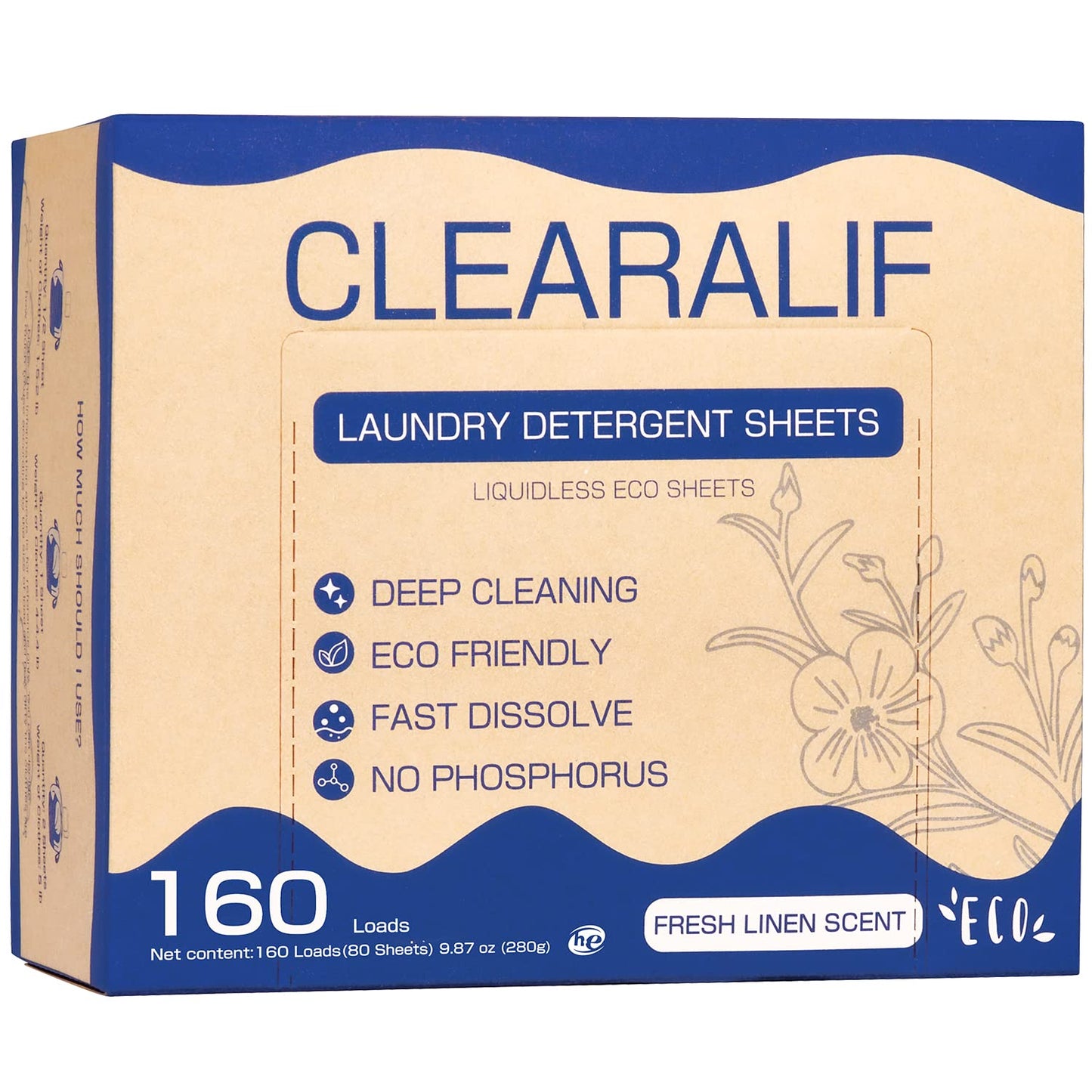 CLEARALIF Laundry Detergent Sheets Up to 160 Loads, Fresh Linen - Great For Travel,Apartments, Dorms,Laundry Detergent Strips Eco Friendly