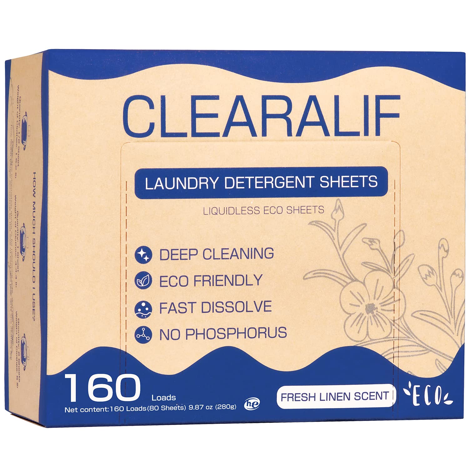 CLEARALIF Laundry Detergent Sheets Up to 160 Loads, Fresh Linen - Great For Travel,Apartments, Dorms,Laundry Detergent Strips Eco Friendly